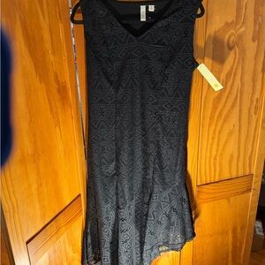 Tacera Black Lace Dress with asymmetrical hemline Size M